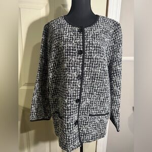 JM Collection Navy and White Tweed Blazer